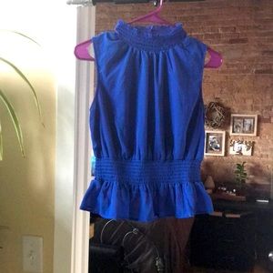 Vintage Solid Sleeveless Blue Blouse